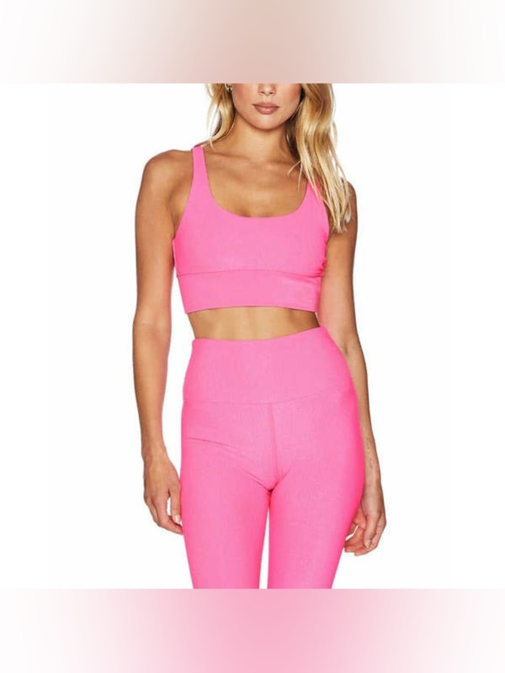 Beach Riot Hot Pink LEAH TOP Ribbed Scoop Bralette sports bra Size L NWT